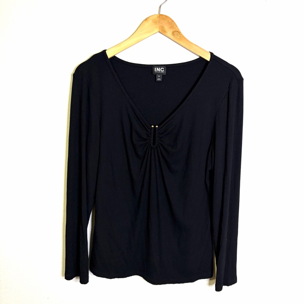 Vintage Y2K INC International Concepts ribbed knit Black Long Sleeve Top xl